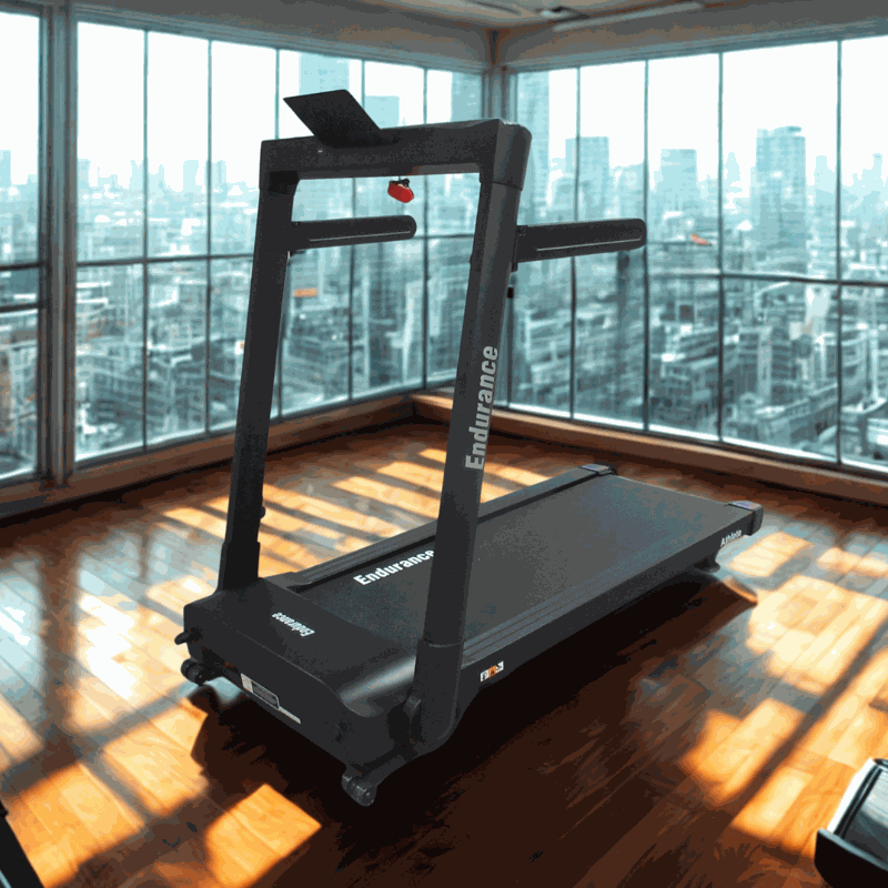 Endurance Athlete Treadmill foldable design in modern room with city view