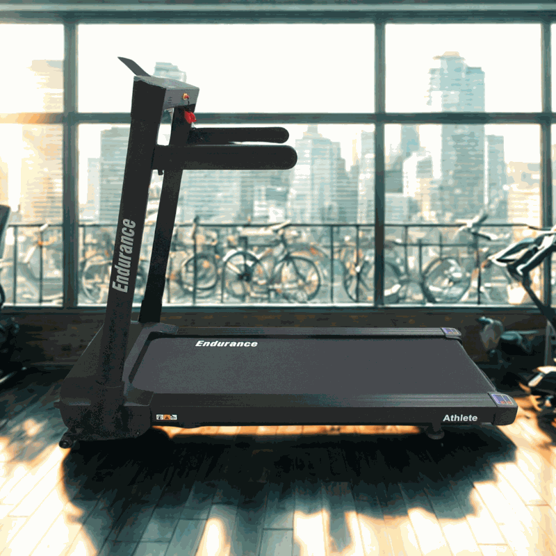 Endurance Athlete Treadmill foldable design for space-saving home workouts in modern gym setting